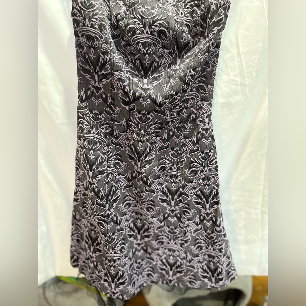 Tripp NYC Black and Lavender Damask Strapless Dress